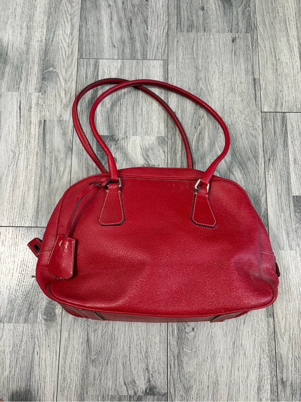Prada Cinghiale Bauletto Red Leather Double-Handle Small Shoulder Bag NO LINING